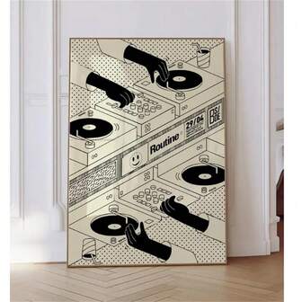 1pc Isometric DJ Poster, Retro Music Wall Art Print, Black And White Club Illustration, Digital Download For Music Lovers, Club Decor Posters Canvas Painting Wall Arts Room Home Decoration Unframed