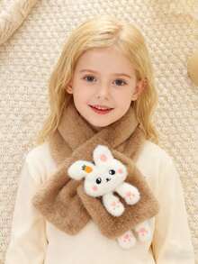 1pc Cute Carrot Rabbit Crossover Plush Super Soft Neck Warmer Scarf For Children Aged 9-16, Suitable For Daily Wear, School, Outings, Outdoor, Photography, Christmas, Parties, Fashion Versatile Maillard Color Kids Accessory - Multicolor - View 3