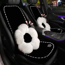 1pc Line Flower Pattern Car Seat Cushion, Plush Warm Minimalist Elegant Car Seat Pad - one-size - View 3