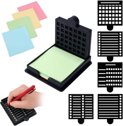 5 Pcs Sticky Note Stencil Templates With 1 Pcs Sticker & 1 Holder, Sticky Note Stencil With Line Box Drawing Template Dispenser Memo Pad Organizer Office Home School