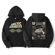 Men's Retro Rock  Hoodie - Music Album Pattern Print, Hip Hop Style Oversized Vintage Hooded Sweatshirt WY005 - 黑色(1) - 查看 3