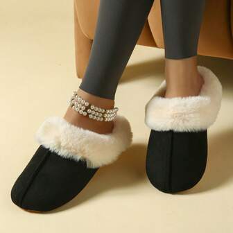 Solid Color Warm Thick Plush Slippers For Women, Unisex Indoor Slippers For Couples, Suitable For Autumn/Winter