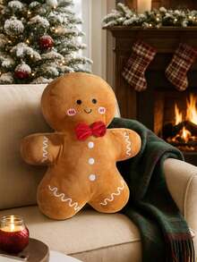 Cuscino natalizio a forma di omino di pan di zenzero, cuscino natalizio a forma di albero di Natale, cuscino imbottito a forma natalizia, adatto per decorare divani e letti di casa, decorazione natalizia carina a forma di omino di pan di zenzero, adatto per uso quotidiano, feste, Natale e altro.