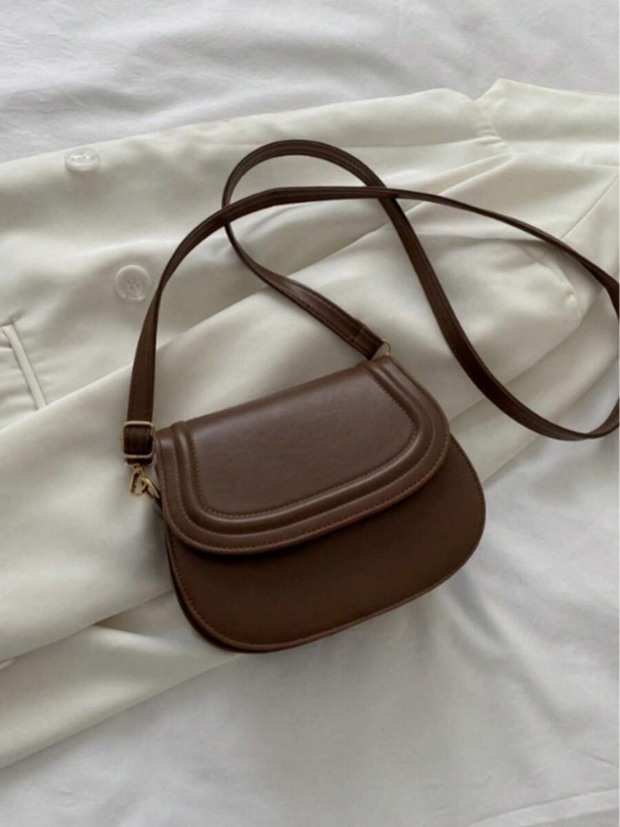 Bolsa tiracolo feminina mini minimalista e versátil em cor sólida, moderna e elegante. - Café - Ver 1