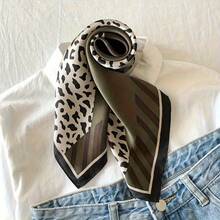 Elegant Square Neck Scarf - Soft & Breathable Olive Green & Leopard Print, Versatile Fashion Accessory For Casual Outings & Hair Styling, Women's Elegant Decorative Scarf - Elegant and Beautiful Style - View 6