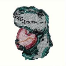 2 Adorable Green Dinosaur Patches With Pink Heart - Polyester, DIY Ironing/Sewing For Backpacks, Jeans, Bags And Clothing Accessories