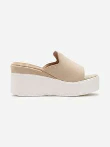 Soft Suede Platform Wedge Sandals Women Summer Casual Travel - Beige - View 3