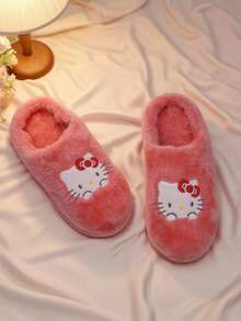 SANRIO 3双装三丽鸥酷洛米、凯蒂猫和肉桂狗女士闭趾可爱保暖防滑平底毛绒拖鞋，适合冬季室内穿着，三丽鸥鞋，毛绒拖鞋 - 紅色 - 查看 3
