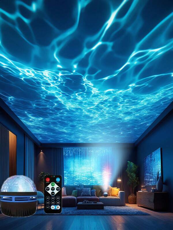 مصباح ليلي مع عارض نجوم المجرة الذكي بتأثير موجة المحيط و7 أوضاع تغيير لون - إضاءة سماء النجوم الزرقاء لغرفة النوم و منزل السينما، هدية عيد الأم، مصباح زخرفي بتغذية USB، جو استرخاء، تصميم أنيق، بناء متين، هدايا المتسوقين