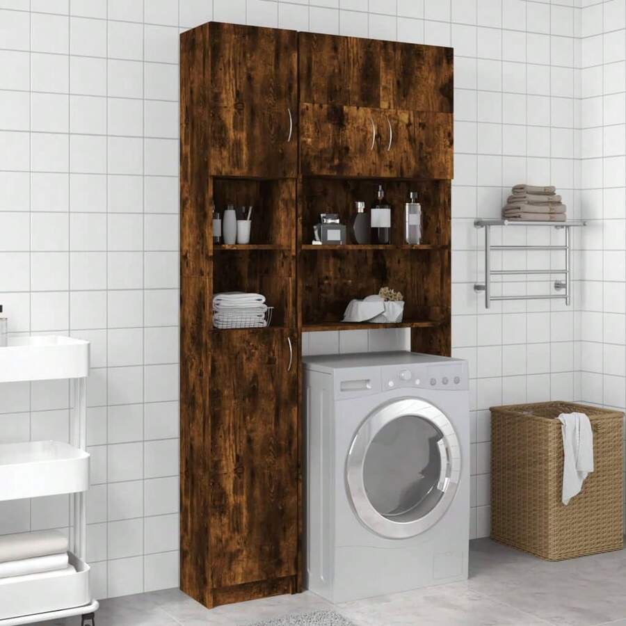 vidaXL Badezimmerschrank Räuchereiche 32x25,5x190 Cm Holzwerkstoff - Giallo - Visualizzare 1