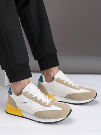 Men's Sneakers, Men's Casual Shoes, Running Shoes, Thick Sole Round Toe Non-Slip Wear-Resistant Breathable Formal Outdoor Lace-Up Low-Top Men's Casual Sports Shoes, Formal Fashion Minimalist Style Fabric Leather Men's Sports Shoes, Running Shoes, Low-Top Shoes, Tennis Shoes, Men's Thick Sole Shoes