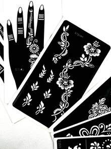 Juego de 6 plantillas de tatuaje de henna, plantilla de mano y plantilla floral, adecuado para vestir manos y Body, aplicable a escenarios de fiesta diarios y reutilizable
