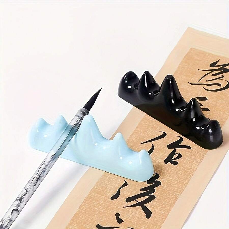 1 Piece Wave Shape Paintbrush & Pen Holder - Durable Plastic Art Studio Organizer, Suitable For Calligraphy, Painting, Nail Art Tools - Sky Blue And Black Desktop Decoration, Paint Brush Holder, Calligraphy Accessories, Wave Pattern Design, Decorative Texture - 藍色 - 查看 1