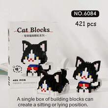 Cute Cat Series Mini Particle Building Block Set, Animal Model DIY Assembling Building Blocks Toy, DIY Cartoon Cat Blocks Kit, Fashion Assembly Toy, Creative Birthday/Halloween/Christmas Gift, Home And Office Desktop Decoration, 300+PCS
