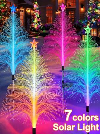 3 Peças Luz Solar de Jardim de Natal com Mudança Multicolorida, Luz Solar de Jardim com Ligar/Desligar Automático, Luz Solar para Jardim, Varanda, Decoração de Natal e Festival