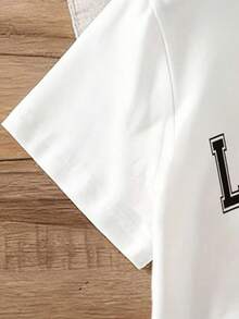 男童休闲字母印花圆领短袖T恤 - 白色 - 查看 4