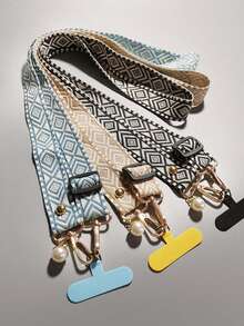 Line Lattice Stylish Pearl Pendant Bracelet Phone Crossbody Lanyard Rope Neck Rope Chain Compatible With Apple Phone Case Universal Accessories - Checkered Neck Strap - View 1