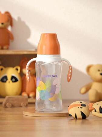 1 st 300 ml minimalistisk och trendig nappflaska med bred mun, mjuk silikonnapp mot kolik, PP-material, värme- och slagtålig med handtag, exakta mätmarkeringar, lämplig för nyfödda och spädbarn, för mjölk- och vattenmatning hemma och utomhus, perfekt present till nyfödda