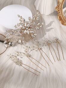 6pcs/Set Flower Wedding Hair Comb And Rhinestone Bridal Hairpins For Bride Bridesmaids Wedding Party Hair Accessories