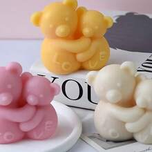 1 pieza Molde de vela con diseño de oso abrazando AMOR para manualidades de jabón, resina y yeso, decoración del Día de San Valentín y regalos creativos hechos a mano, adecuado para principiantes, simple y fácil de desmoldar