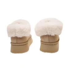 Women's Plush Faux Fur Collar Slippers - Non-Slip Indoor House With Cozy Winter Warmth, Black/Beige, Soft Cushioned Sole & Easy Slip-On Design - 米色 - 查看 6