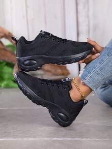 女士新款低帮系带休闲鞋，厚底增高日常通勤鞋，黑色套脚女鞋，日常女士休闲运动鞋