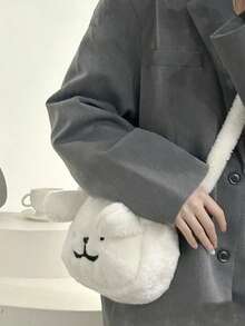 Túi đeo chéo hình cún con thiết kế độc đáo, túi xách vải nhung thời trang thu đông, dễ thương khi đi làm, đi chơi và mua sắm hàng ngày - trắng - Xem 2