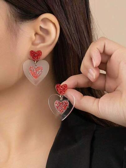 1 Pair Fashionable 2025 Vintage French Luxury Red Enamel Heart Shaped Earrings, Acrylic Leopard Print Niche Elegant Delicate Valentine's Day Heart Earrings For Women, Suitable For Banquet, Party, Daily Wear, Holiday Gift