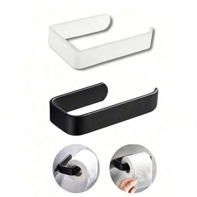 1pc Self-Adhesive Toilet Paper Holder, Space-Saving Wall-Mounted Installation, Bathroom Wall & Door Paper Practical Decor, Seamless Double-Sided Tape, Black & White Options, Bathroom Accessories, Toilet Paper Holder, Kitchen Accessories, Dorm Essential, Back To School Essential, Decor, Dorm Paper Holder, Bathroom, Living Room