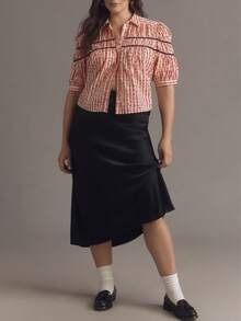 Women Puff Sleeve Cute Floral Graphic Shirred Peplum Blouse Crop Top Y2k Front Button Down Flowy Vintage Babydoll T-Shirts - 紅色 - 查看 7