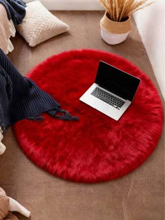 1 pieza Alfombra de área redonda suave y esponjosa de piel roja, cómoda para dormitorio, sala de estar, estudio, oficina, entrada, decoración de habitación como alfombra de piso, alfombras de dormitorio esponjosas, lavable y antideslizante, alfombra linda - Decoración del hogar de temporada para interiores, ideal para uso en interiores, alfombra de sala de estar lujosa y simple, alfombras redondas para dormitorio