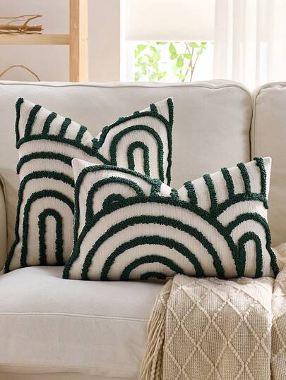 1 件/2 件套半圆形几何图案枕套，帆布圆形天鹅绒刺绣精制方形靠垫套，适用于卧室、客厅、沙发、庭院、花园装饰的日常使用，不含芯 30*50cm 45*45cm