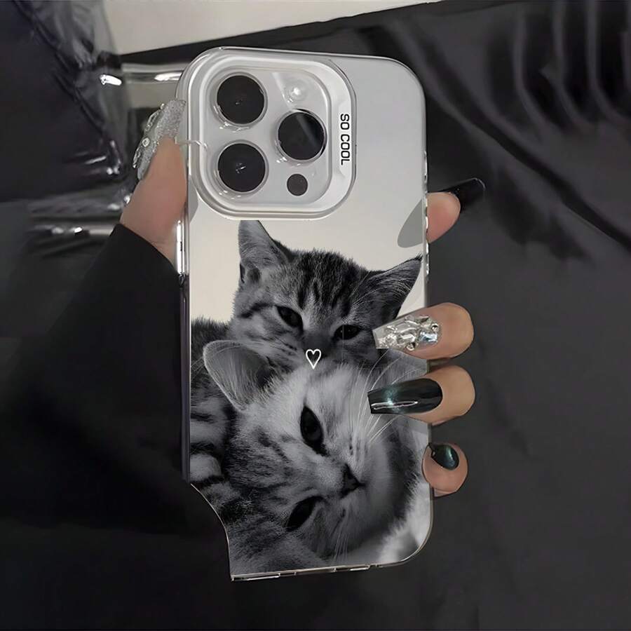 Funda de Teléfono Estética de Gato Lindo para iPhone 16 Pro Max, 16E, 11, 15, 14, 13, 12 Pro Max, Funda Protectora a Prueba de Golpes, Regalo de Cumpleaños y San Valentín para Mujeres, Hombres y Amantes de Gatos - [plata] - Ver 1
