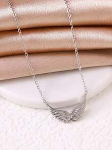 1件不锈钢个性化天使翅膀吊坠项链，18k镀金女士项链 - 銀色 - 查看 3