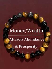 YAUKIA 1pc Men's Retro Style Tiger's Eye And Black Onyx Beaded Bracelet Good Luck And Wealth Symbolic Gift Bracelet For Friend - Multicolor - View 1