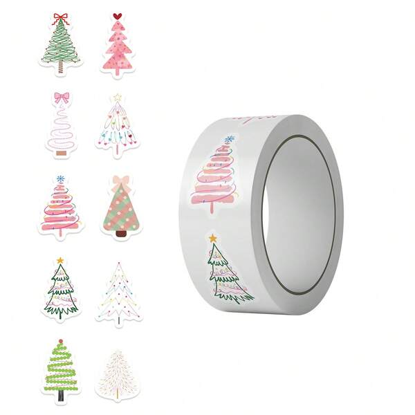 500Pcs Christmas Tree Decorations Christmas Sticker Roll Cute Cartoon Christmas Stickers Kawaii Merry Christmas Gifts Christmas Decorations Christmas Gifts Vinyl Waterproof Stickers For Water Bottle,Computer,Laptop,Phone,Luggage,Notebook,Fridge