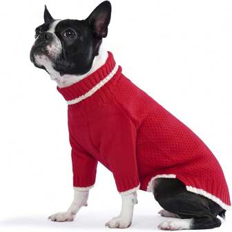 1pc Dog Sweater, Warm Elastic Knit Dog Sweater, Solid Color Dog Sweater, High Neck Design, Mid-Sleeve Knit Dog Sweater, Warm Pullover With Sleeves, Suitable For Indoor And Outdoor Wear, Fit For Small, Medium And Large Dogs