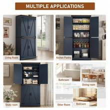 71in Farmhouse Tall Storage Cabinet With 5 Layers Adjustable Shelves,Kitchen Pantry Storage Cabinet With 4/6 Barn Doors,Storage Cabinet For Kitchen, Dining Room, Bathroom, Living Room - Blue - View 3