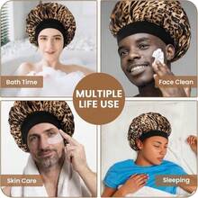 丝绸睡帽，缎面睡帽，松紧带丝绸睡帽，柔软可调节发帽，女士睡眠发套，豹纹浴帽 - 彩色 - 查看 6