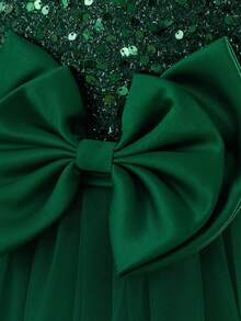 Tween Girls Sequin Mesh Flower Girl Wedding Dress Long Gown, Suitable For Birthday Party, Banquet, Does Not Include Headband - Dark Green - View 8