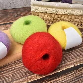 1pc Yarn - Ultra-Fine Thread For & Crocheting, Shiny Hair-Like Fiber, DIY Crafts, Shawls, Clothes, Amigurumi - Soft Luxury Yarn (Lake Blue, Grey, White, Pink) - Bulk For Weaving