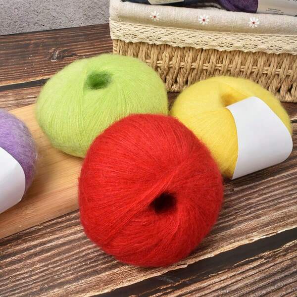 1pc Yarn - Ultra-Fine Thread For & Crocheting, Shiny Hair-Like Fiber, DIY Crafts, Shawls, Clothes, Amigurumi - Soft Luxury Yarn (Lake Blue, Grey, White, Pink) - Bulk For Weaving