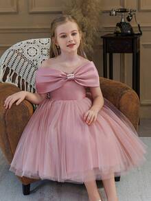 Váy công chúa vải tuyn không tay nơ cho bé gái, thích hợp cho tiệc sinh nhật, vũ hội, hoa cưới, phù dâu, lễ kỷ niệm ngày lễ - Hồng - Xem 7