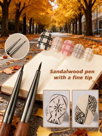 2Pcs/1Pc Sandalwood Stick Nail Art Outlining Pen, New Short All-Purpose Pen, Petal And Butterfly Outlining Nail Art Pen, Professional Nail Art Pulling Pen, Extremely Fine Painting Brush, Japanese And Korean Style Outlining And Blending Practical, Convenient To Carry When Traveling