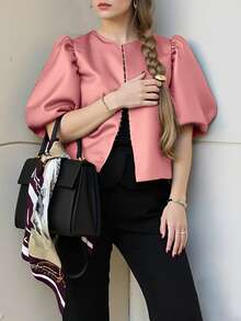 Women's Solid Short Sleeve Shirt, Minimalist & Fashionable, Suitable For Summer