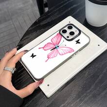 Colorful Silver Apple Phone CasePink Butterfly With Light Blue Bow Three Black ButterfliesCompatible With  11 To  17 Models The Cases Lens Protection Function Ensures The Camera Remains Undamaged During Shooting  Guaranteeing Image Quality - Black - View 5