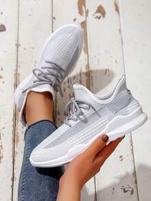 Women's White Sneakers, Casual Thick Sole Shoes, Non-Slip Breathable Fabric Shoes For Students - Multicolor - View 4