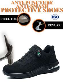 1 par de zapatillas deportivas con puntera de acero para hombres, zapatos de trabajo para mujeres, zapatillas deportivas de seguridad con puntera de acero para hombres, zapatos de seguridad para mujeres, zapatillas deportivas de trabajo para hombres, zapatos de trabajo antipinchazos y antiaplastamiento con suela acolchada y transpirable, calzado de seguridad con parte superior de malla negra, zapatos irrompibles para senderismo y trabajo al aire libre, botas de trabajo cómodas y ligeras con suela de EVA para hombres y mujeres