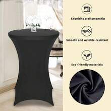 4Pcs Cocktail Tablecloth Set, High-Top Tablecloth Made Of High-Stretch Premium Polyester Fabric, Easy To Clean And Machine Washable, Wrinkle-Resistant, Stylish And Elegant, Perfect For Weddings, Holiday Parties, Catering Events, Kitchen Decorations, Christmas Decorations, Parties, Fall Decorations, Bridal Showers, Table Decorations, Thanksgiving, Home Decoration - màu đen - Xem 6