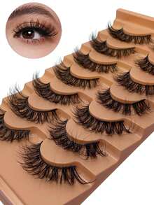 7 Pairs Natural Wispy False Eyelashes, 3D Voluminous Fluffy Cat Eye Lashes, Easy Strip Applicatio - Black - View 7